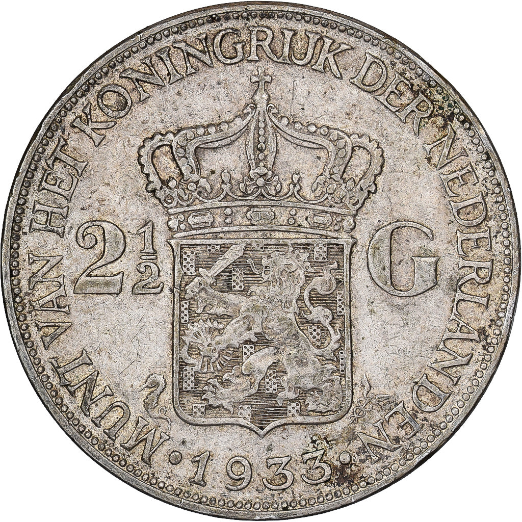Holandia, Wilhelmina I, 2-1/2 Gulden, 1933, Srebro, EF(40-45), KM:165