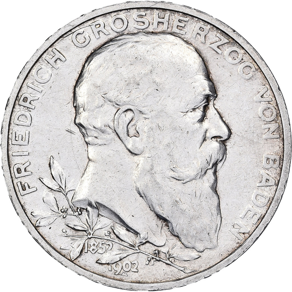 Deutsch Staaten, BADEN, Friedrich I, 5 Mark, 1902, Silber, SS, KM:273