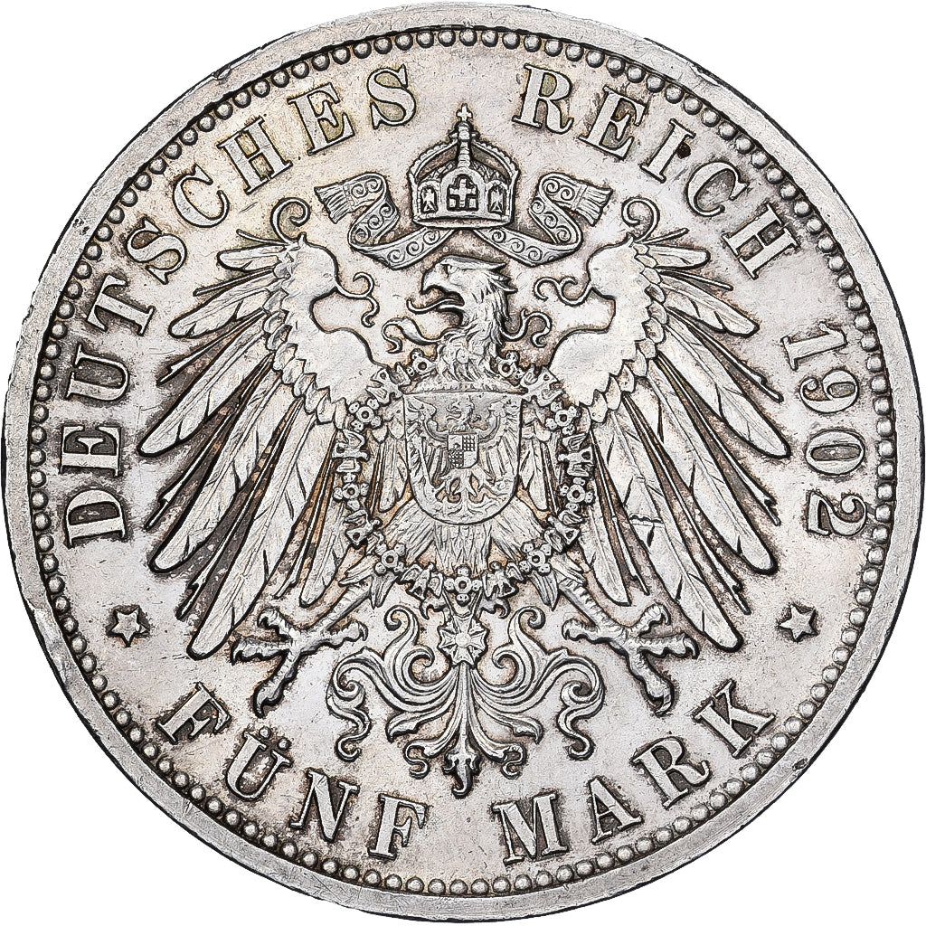 Deutsch Staaten, BADEN, Friedrich I, 5 Mark, 1902, Silber, SS, KM:273