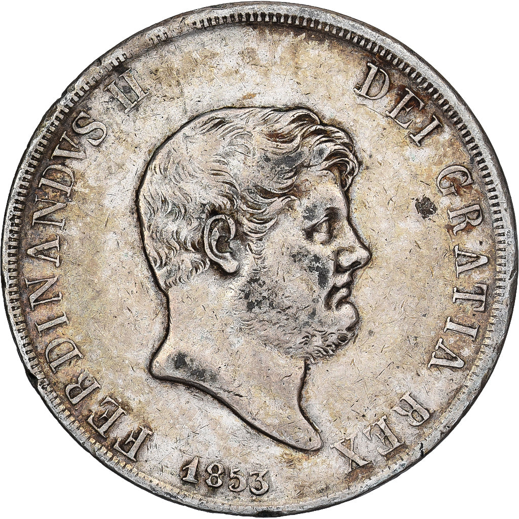 Italiaanse staten, NAPLES, Ferdinando II, 120 Grana, 1853, Zilver, FR+, KM:370
