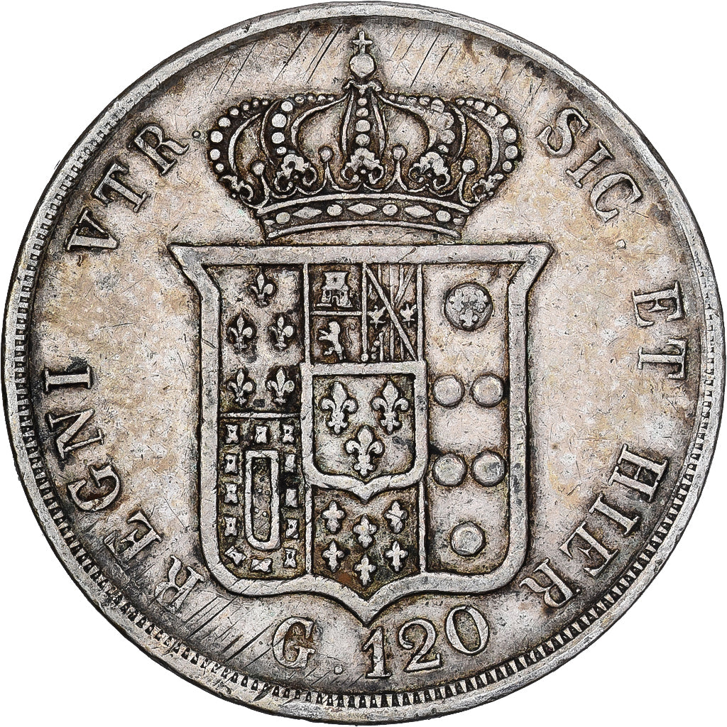 Italiaanse staten, NAPLES, Ferdinando II, 120 Grana, 1853, Zilver, FR+, KM:370