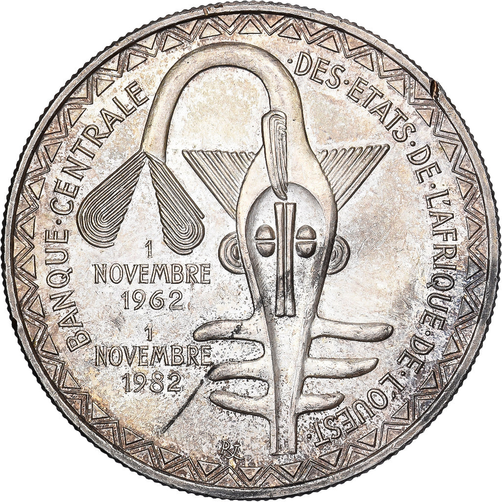 West African States, 5000 Francs, 1982, Silver, AU(55-58), KM:11