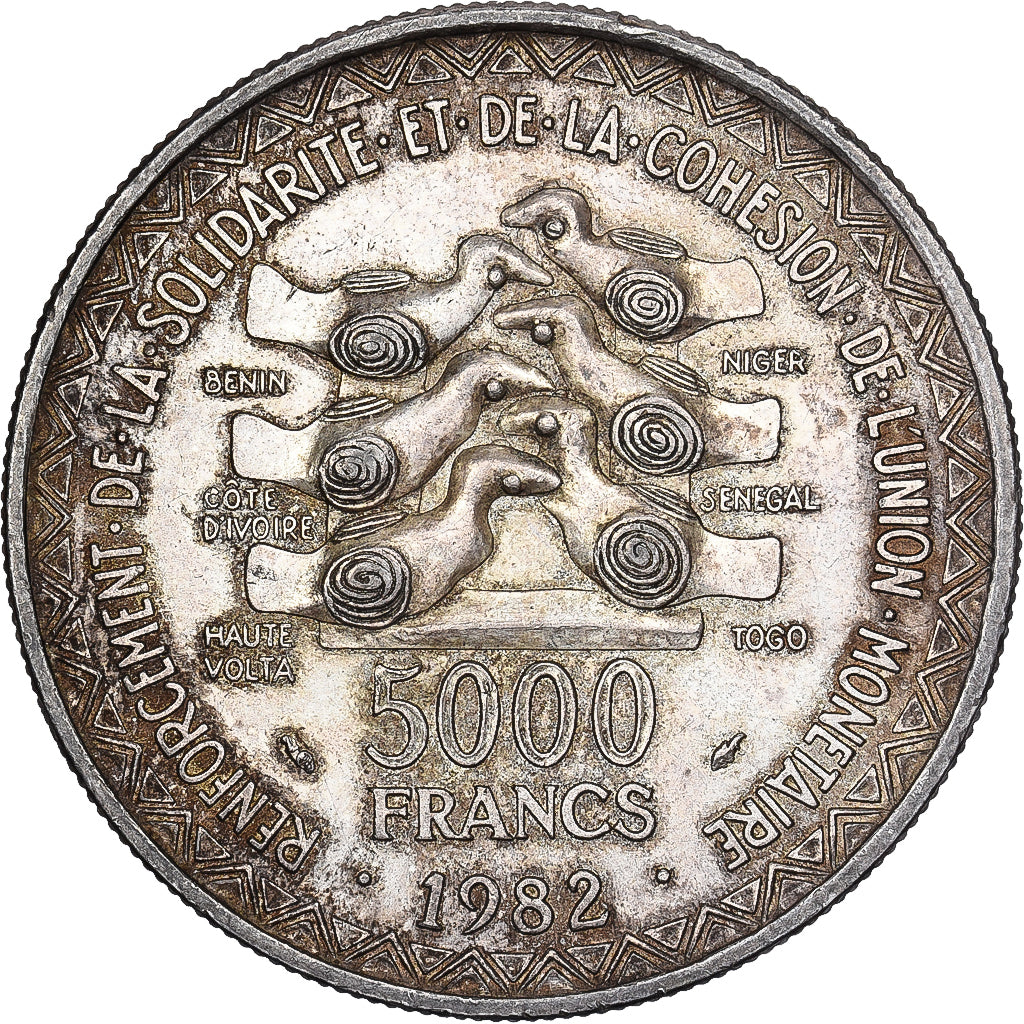 West African States, 5000 Francs, 1982, Silver, AU(55-58), KM:11