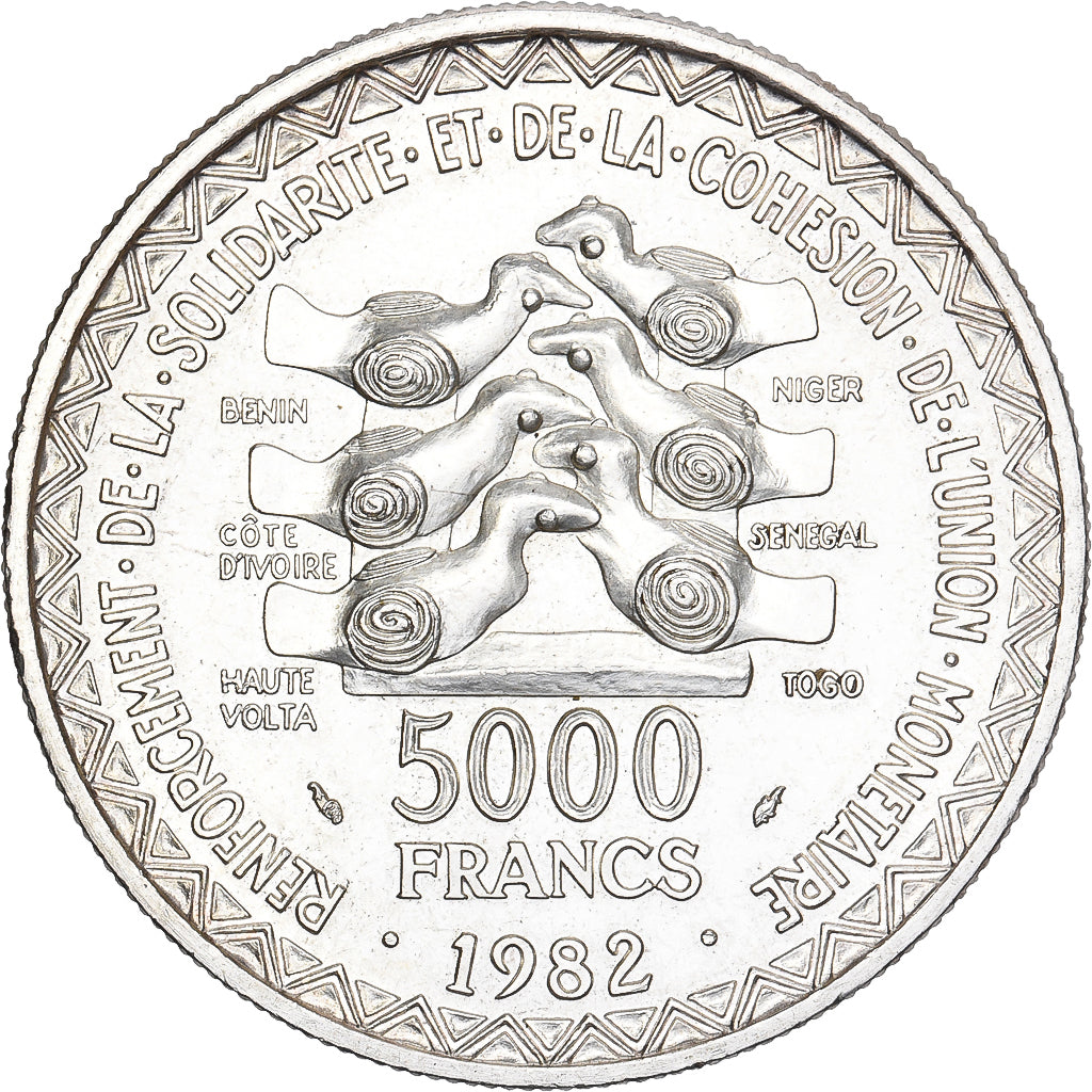 Stati dell'Africa occidentale, 5000 Francs, 1982, Argento, SPL, KM:11