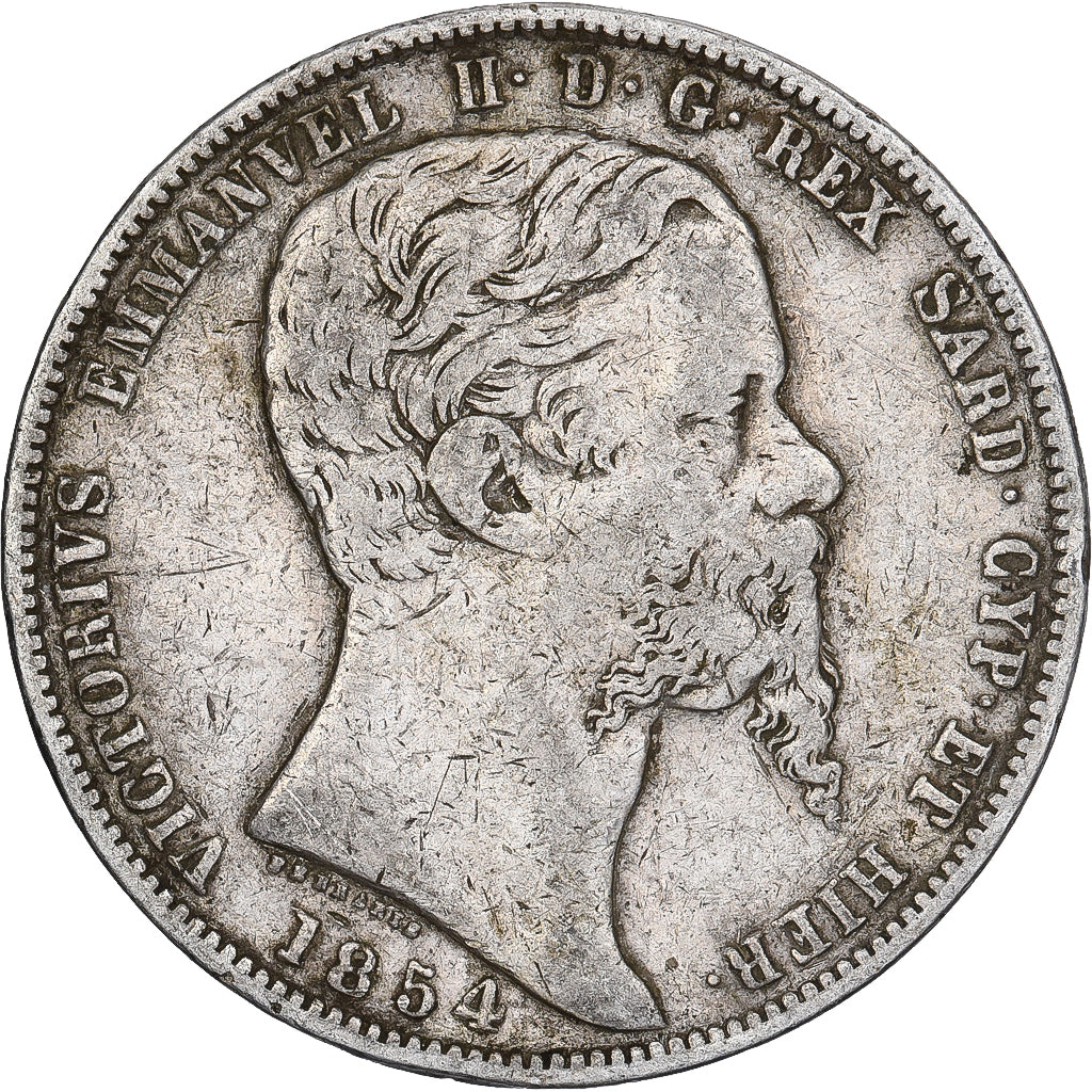 États italiens, SARDINIA, Vittorio Emanuele II, 5 Lire, 1854, Turin, Argent