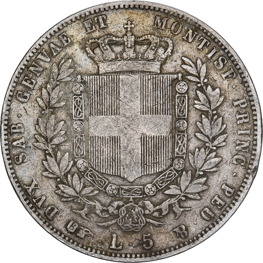 États italiens, SARDINIA, Vittorio Emanuele II, 5 Lire, 1854, Turin, Argent