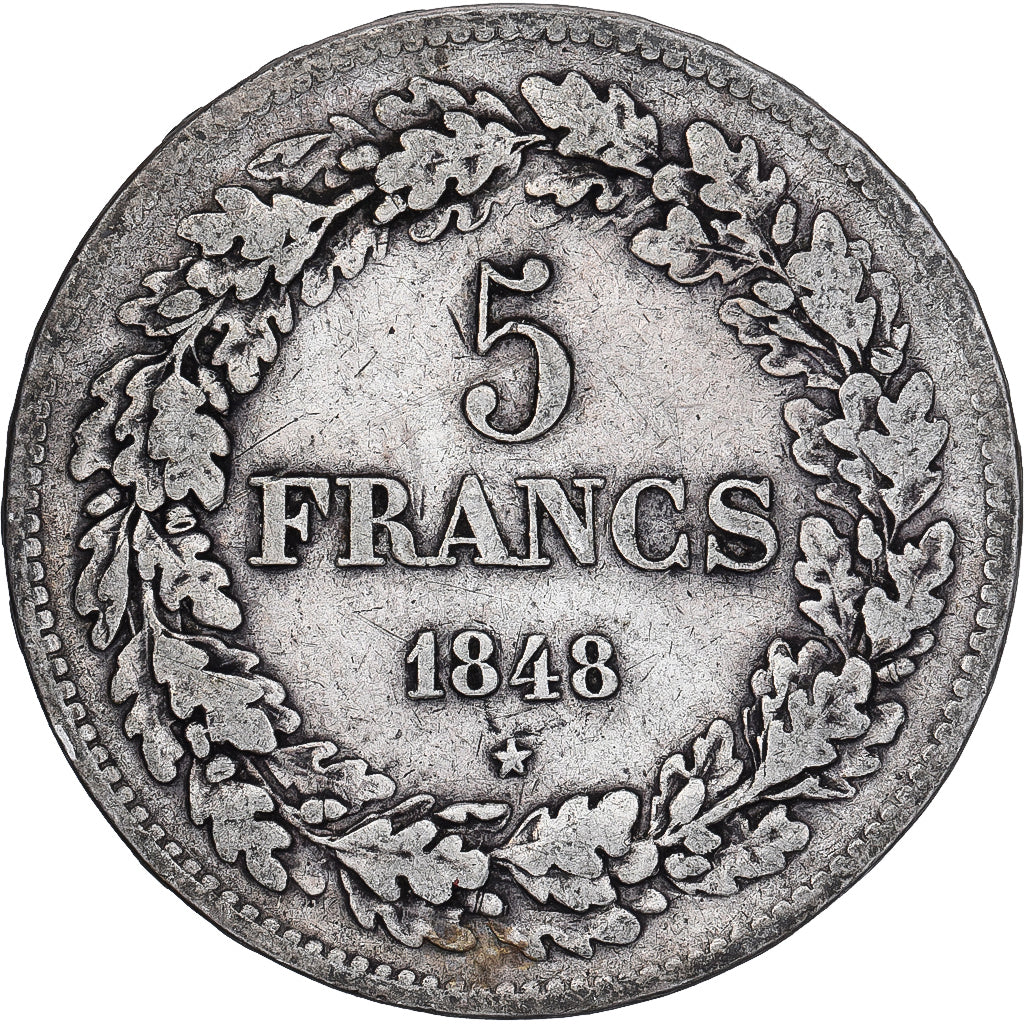 Belgia, Leopold I, 5 Francs, 5 Frank, 1848, Srebro, VF(30-35), KM:3.2
