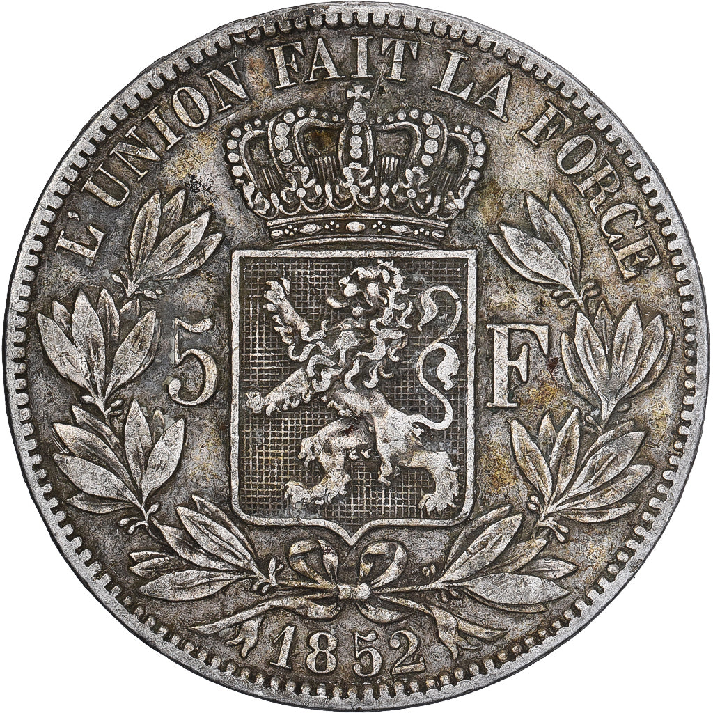 Belgio, Leopold I, 5 Francs, 5 Frank, 1852, Argento, MB+, KM:17