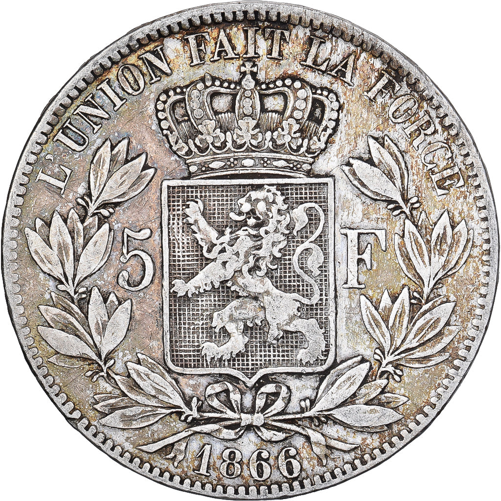 België, Leopold II, 5 Francs, 5 Frank, 1866, Zilver, FR+, KM:24