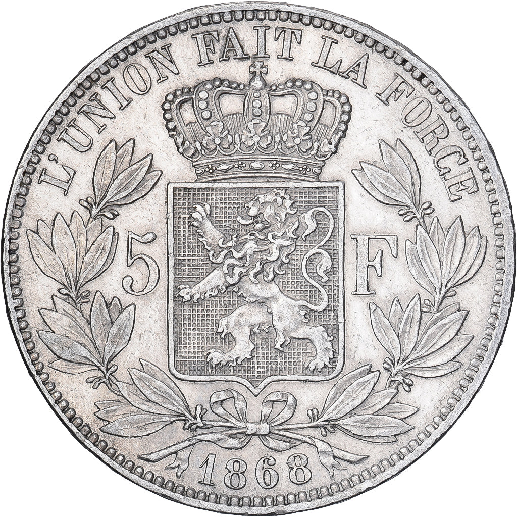 Belgio, Leopold II, 5 Francs, 5 Frank, 1868, Argento, BB+, KM:24