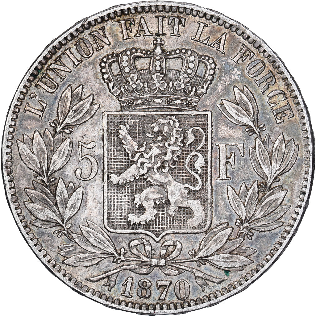 Belgio, Leopold II, 5 Francs, 5 Frank, 1870, Argento, MB+, KM:24