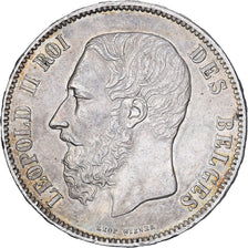 Belgio, Leopold II, 5 Francs, 5 Frank, 1870, Argento, BB, KM:24