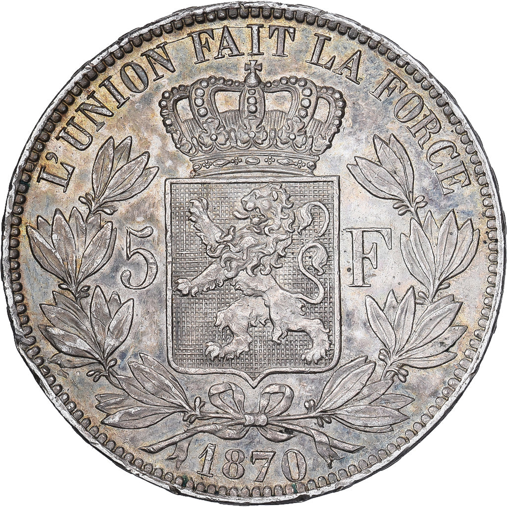 Belgio, Leopold II, 5 Francs, 5 Frank, 1870, Argento, BB, KM:24