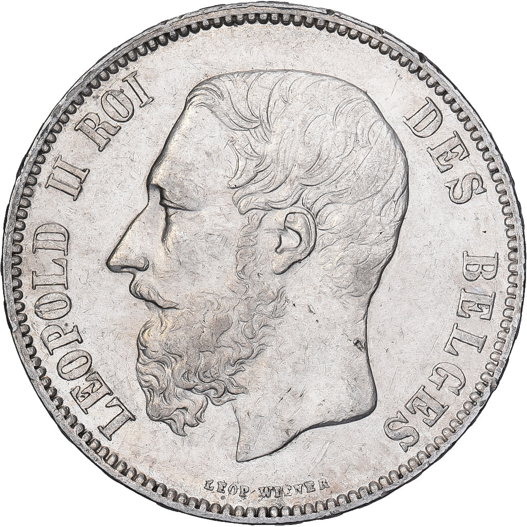 Bélgica, Leopold II, 5 Francs, 5 Frank, 1873, Plata, MBC+, KM:24