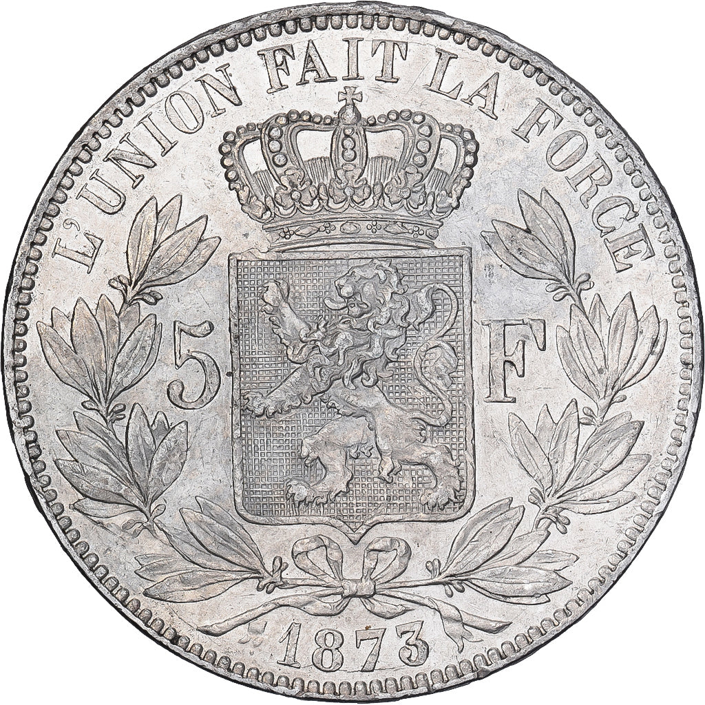 Bélgica, Leopold II, 5 Francs, 5 Frank, 1873, Plata, MBC+, KM:24