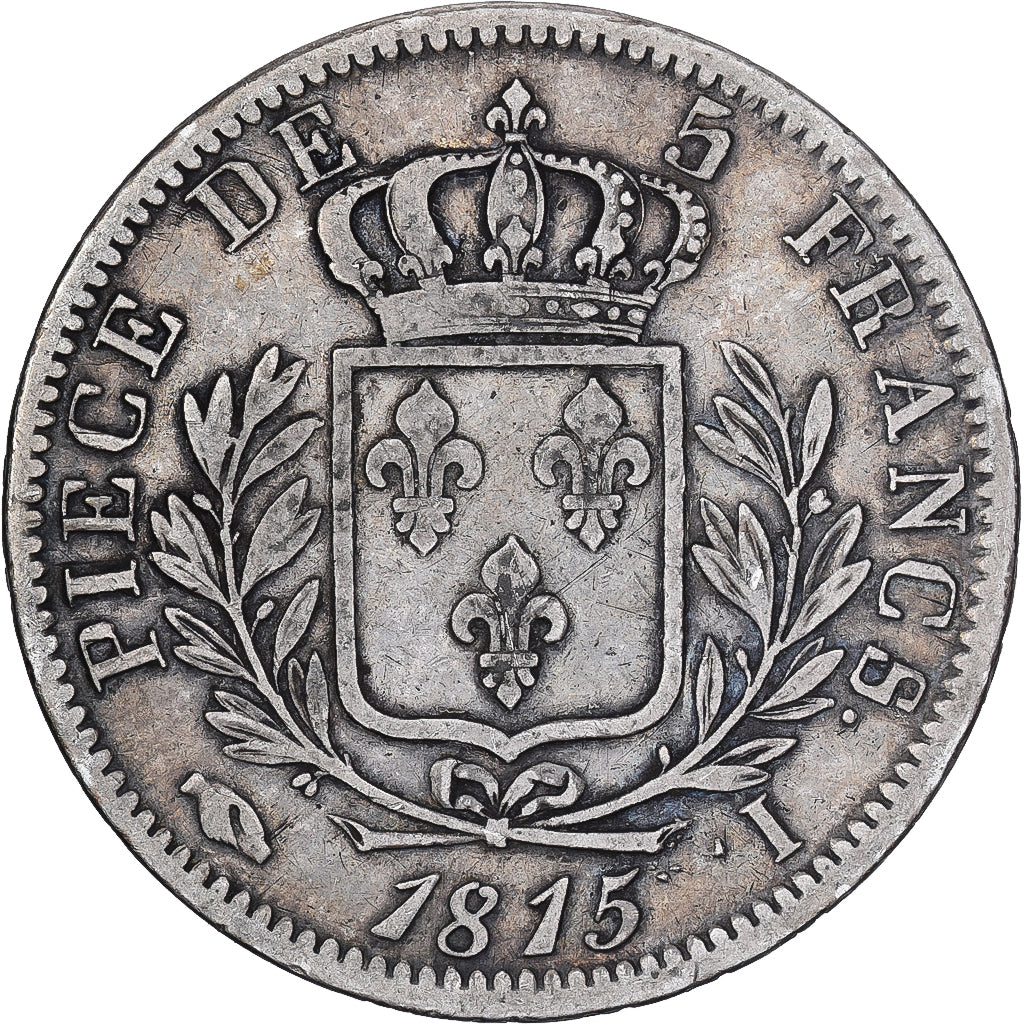 Francia, Louis XVIII, 5 Francs, Louis XVIII, 1815, Limoges, Argento, MB+