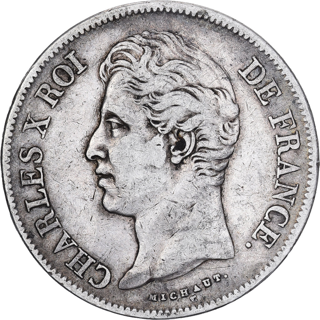 France, 5 Francs, Charles X, 1827, Strasbourg, Silver, VF(30-35), Gadoury:644