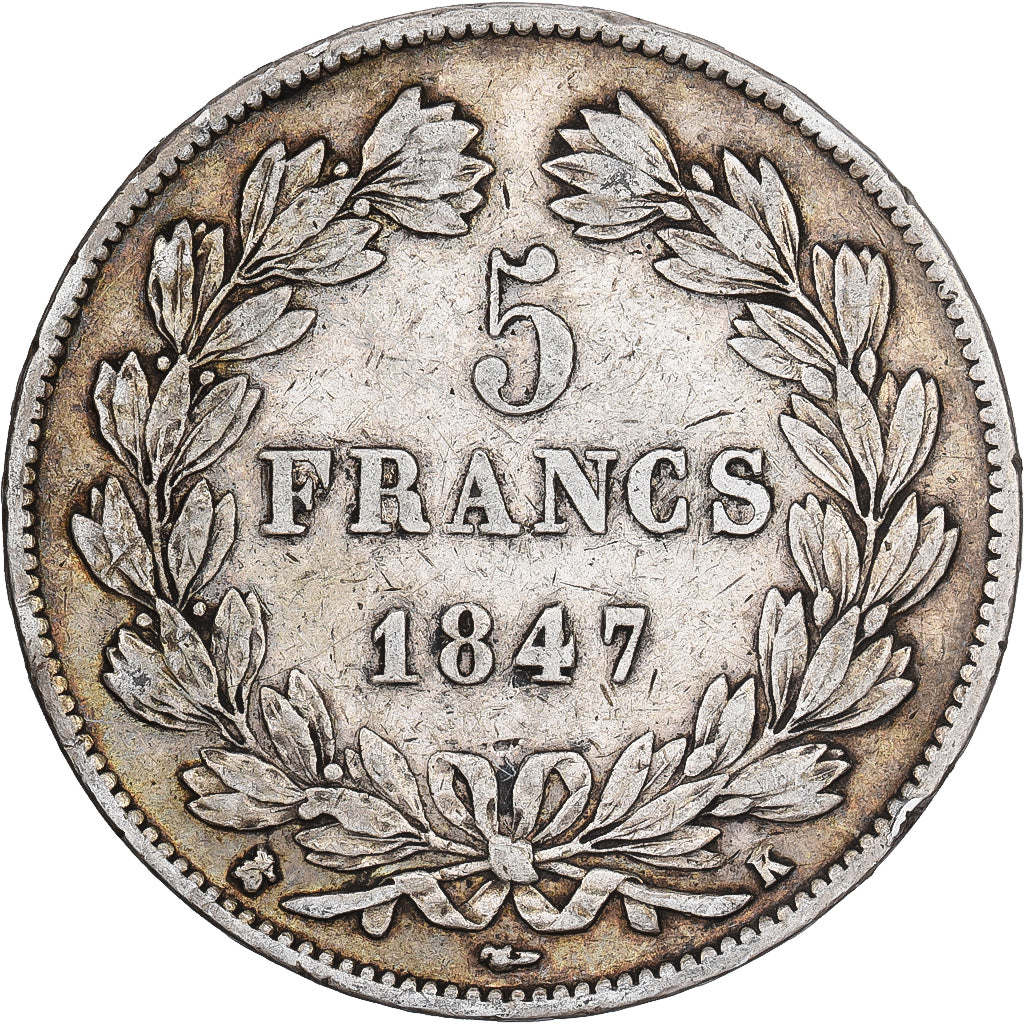Francia, 5 Francs, Louis-Philippe, 1847, Bordeaux, Argento, MB+, Gadoury:678a
