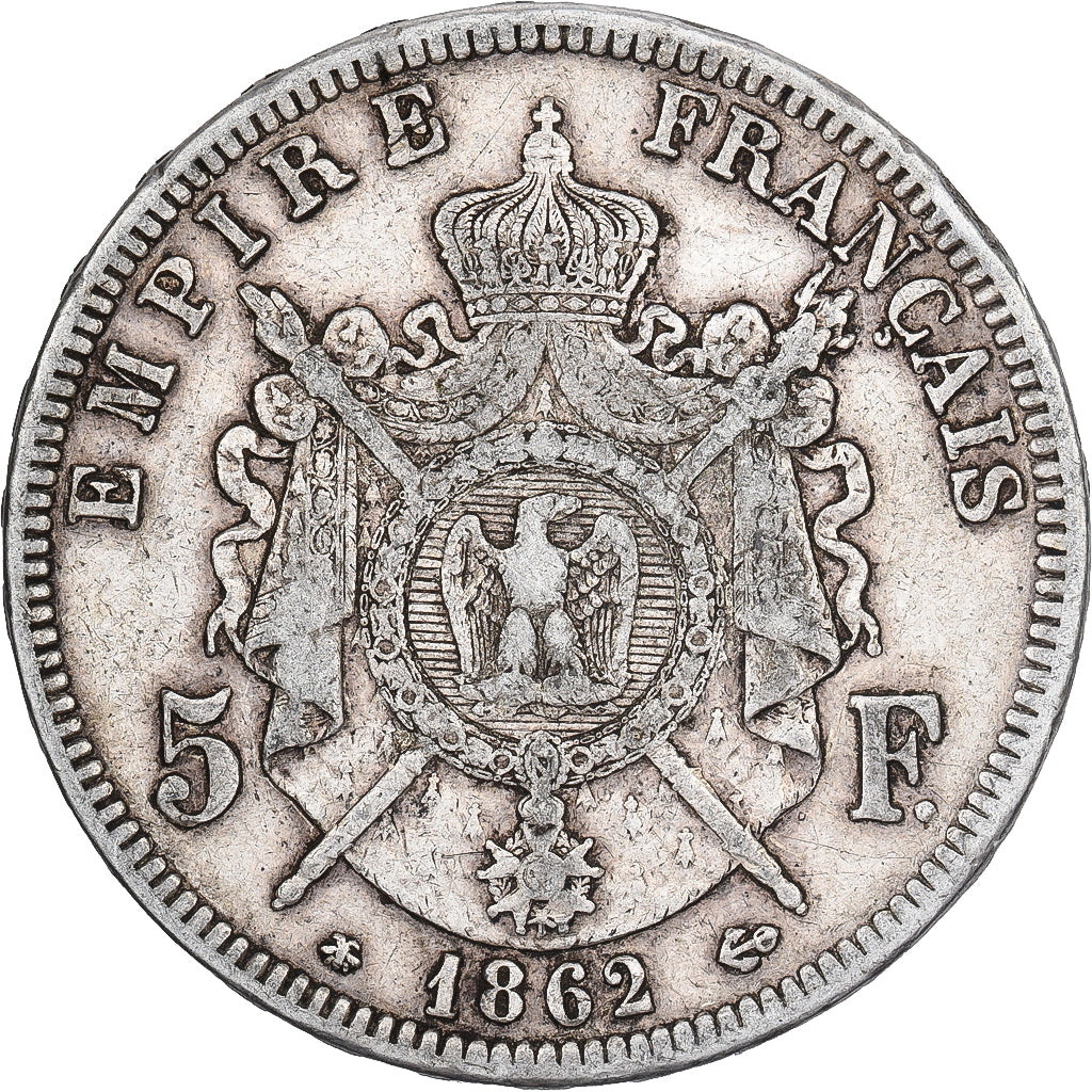Francja, Napoleon III, 5 Francs, Napoléon III, 1862, Paris, Srebro, EF(40-45)