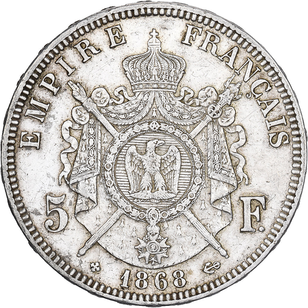 Frankreich, Napoleon III, 5 Francs, 1868, Strasbourg, Silber, SS+, Gadoury:739