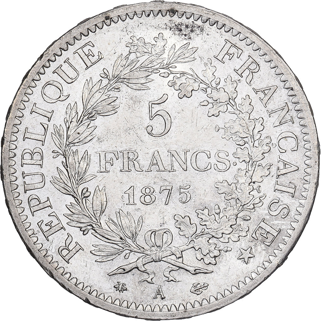 Moneta, Francja, Hercule, 5 Francs, 1875, Paris, AU(55-58), Srebro, KM:820.1