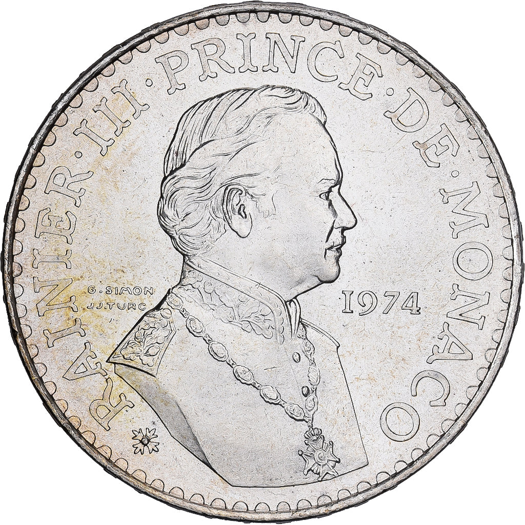 Monaco, Rainier III, 50 Francs, 1974, Argento, SPL, KM:152.1
