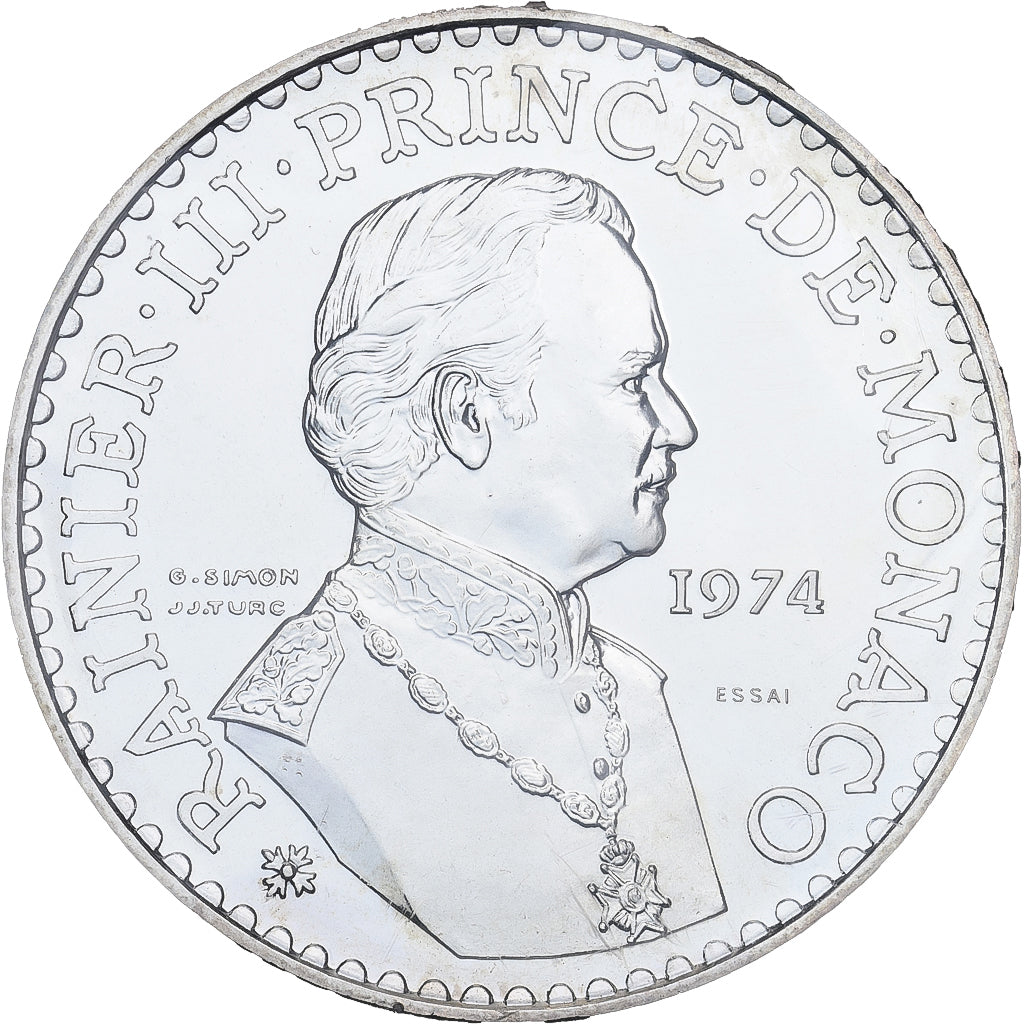 Monaco, 50 Francs, 1974, ESSAI, Silver, MS(65-70), Gadoury:MC162, KM:E66