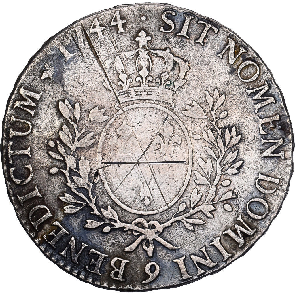 Francia, Louis XV, Ecu, Écu au bandeau, 1744, Rennes, Plata, BC+, KM:512.27