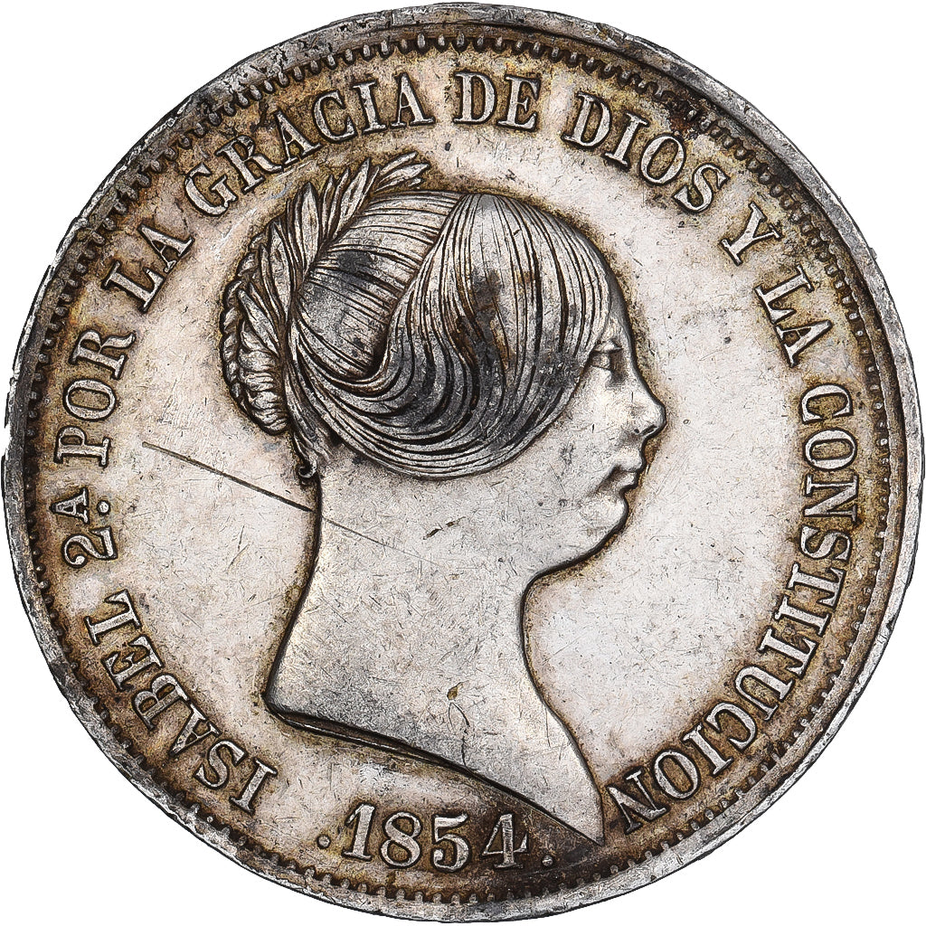 Espanha, Isabel II, 20 Réales, 1854, Prata, EF(40-45), KM:593.2