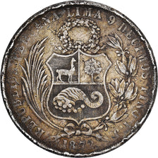 Peru, SOUTH PERU, Sol, 1872, Lima, Srebro, VF(20-25), KM:196.3