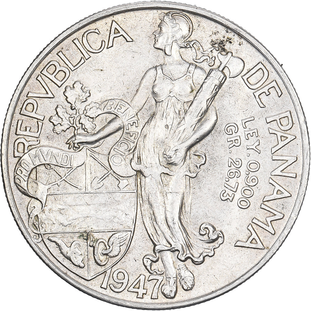 Panama, Balboa, 1947, Srebro, AU(55-58), KM:13
