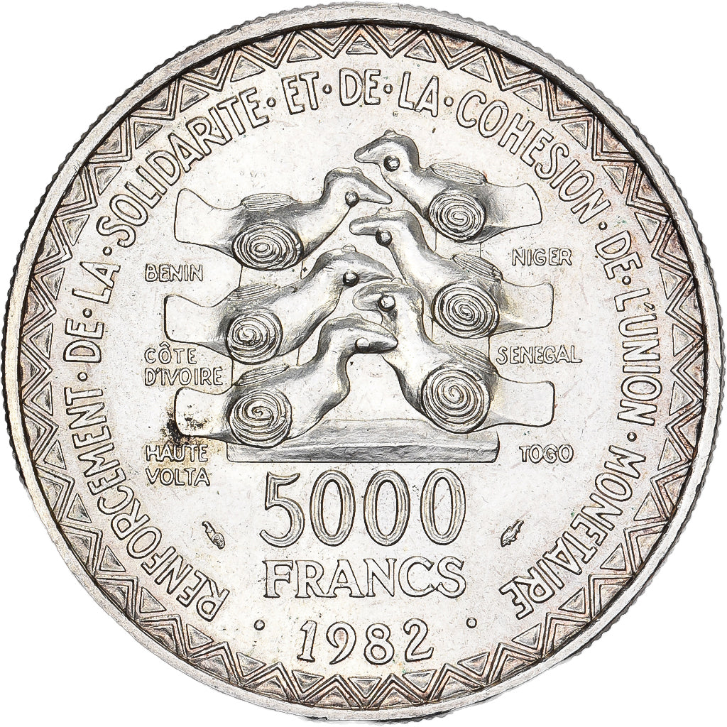 États de l'Afrique de l'Ouest, 5000 Francs, 1982, Argent, SUP+, KM:11