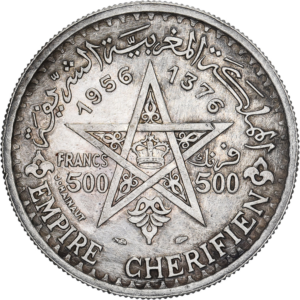 Maroc, Mohammed V, 500 Francs, 1956/AH1376, Paris, Argent, TTB, Lecompte:293
