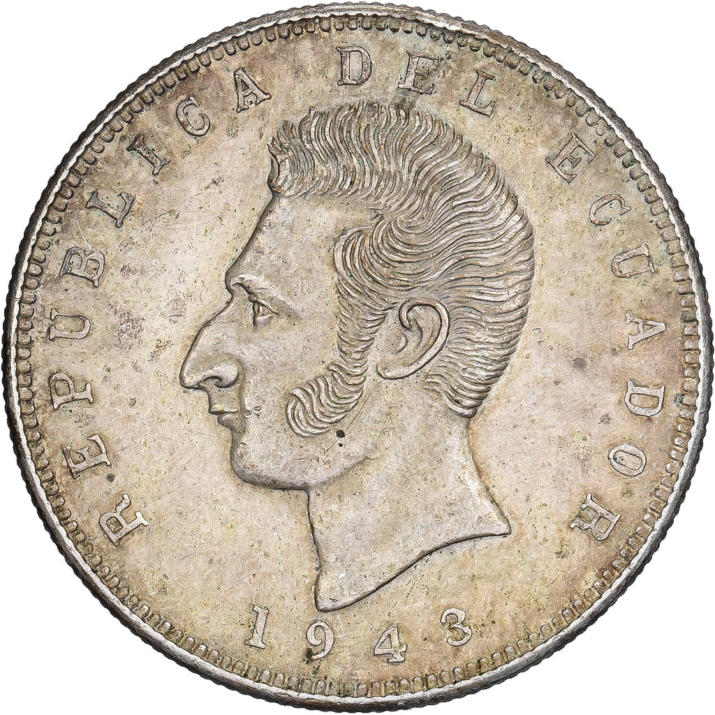 Ecuador, 5 Sucres, Cinco, 1943, Mexico City, Argento, BB+, KM:79