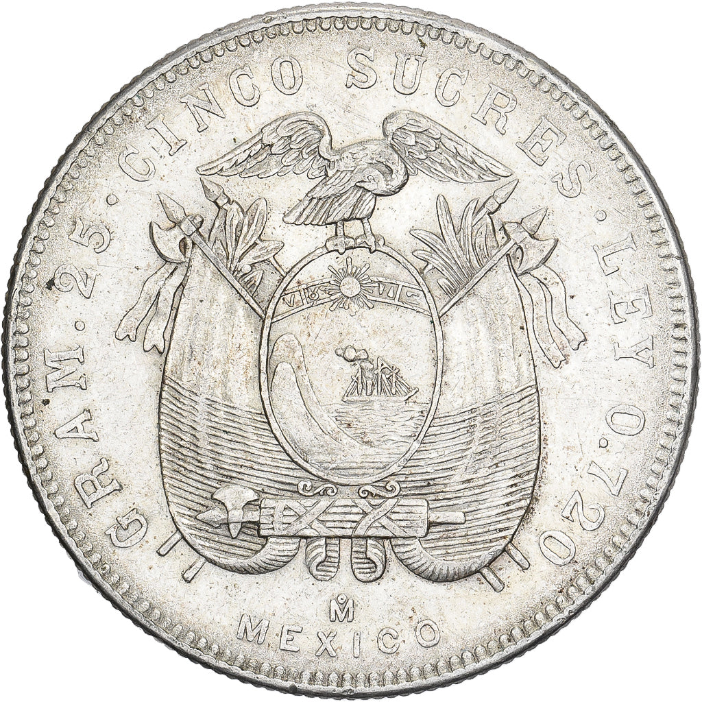 Ecuador, 5 Sucres, Cinco, 1943, Mexico City, Silber, SS+, KM:79