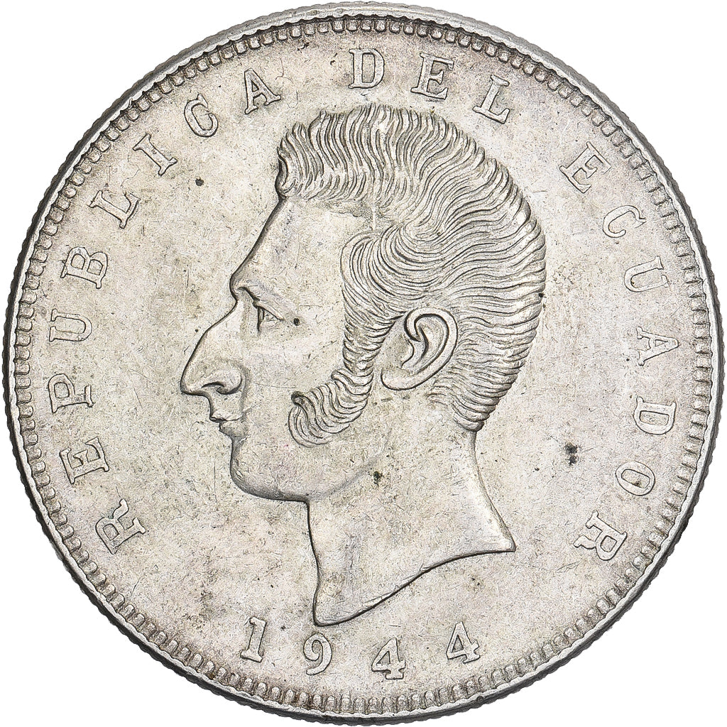 Ecuador, 5 Sucres, Cinco, 1944, Mexico City, Plata, MBC+, KM:79