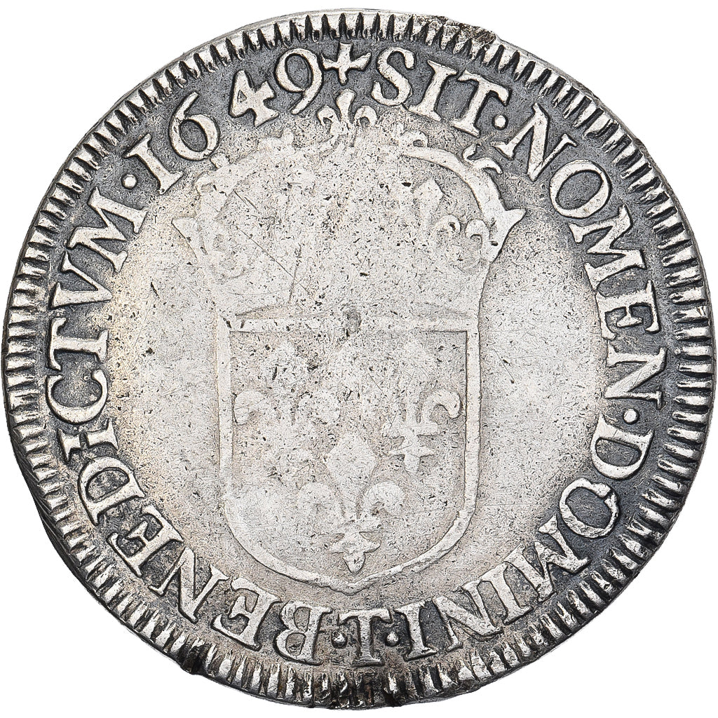 France, Louis XIV, 1/2 Ecu, 1/2 Écu à la mèche longue, 1649, Nantes, Argent