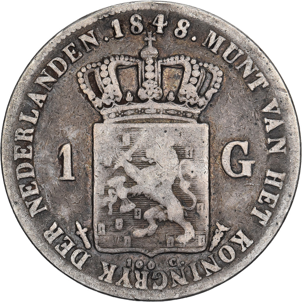 Holandia, William II, Gulden, 1848, Srebro, VF(20-25), KM:66