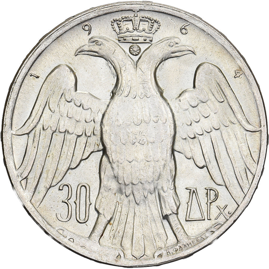 Grecia, Constantine II, 30 Drachmai, 1964, Argento, SPL-, KM:87