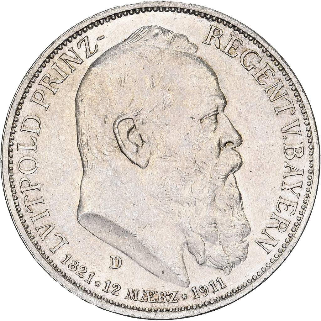 États allemands, BAVARIA, Otto, 3 Mark, 1911, Munich, Luitpold, Argent, SUP+