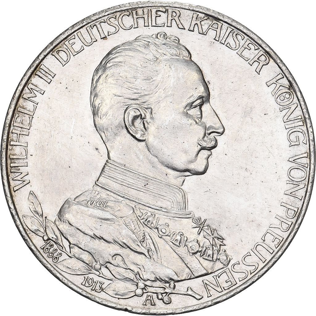 Estados alemanes, PRUSSIA, Wilhelm II, 3 Mark, 1913, Berlin, Plata, EBC, KM:535