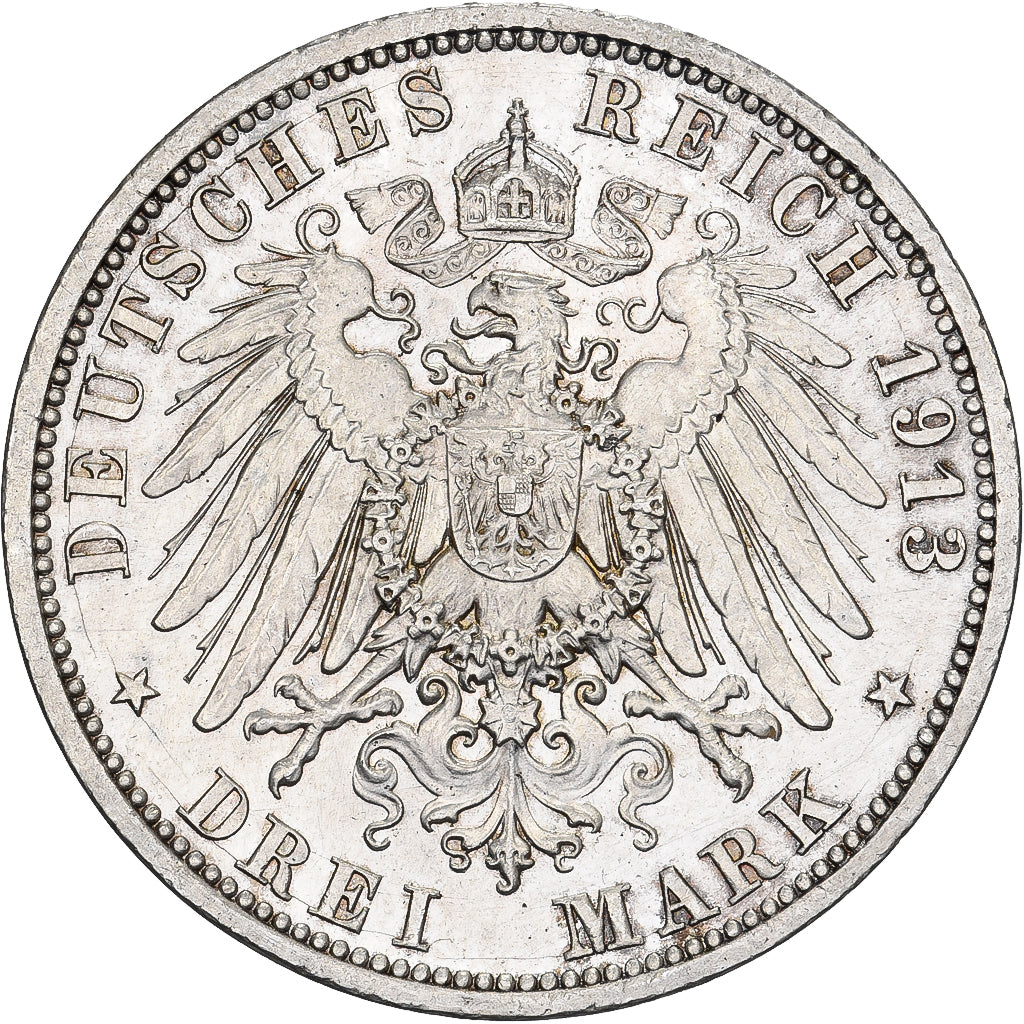 Estados alemanes, PRUSSIA, Wilhelm II, 3 Mark, 1913, Berlin, Plata, EBC, KM:535