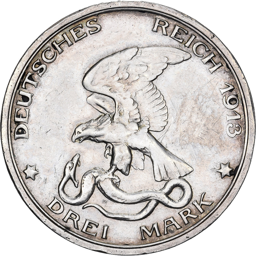 Deutsch Staaten, PRUSSIA, Wilhelm II, 3 Mark, 1913, Berlin, Déclaration de