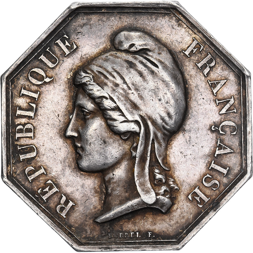 Francia, zeton, Comptoir National d’Angoulême, 1848, Plata, BC+
