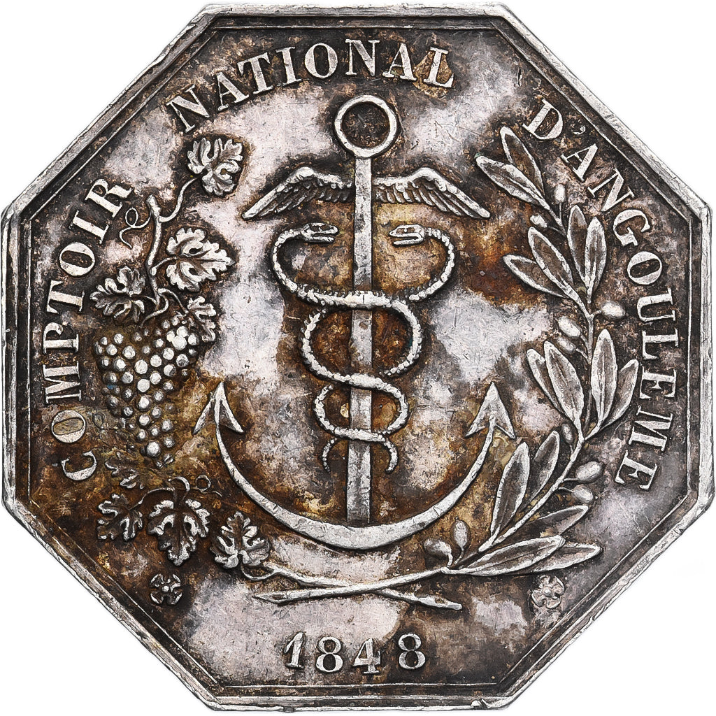 Francia, zeton, Comptoir National d’Angoulême, 1848, Plata, BC+