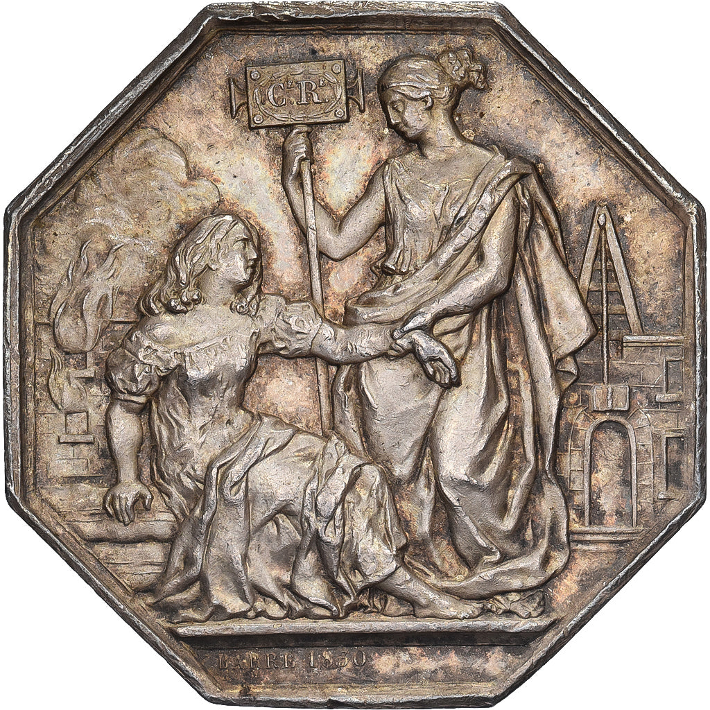 França, Token, Compagnie royale d'assurance, 1817, Prata, Barre, AU(55-58)