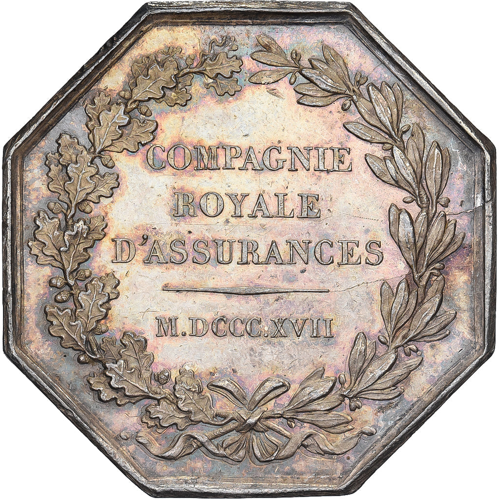 França, Token, Compagnie royale d'assurance, 1817, Prata, Barre, AU(55-58)