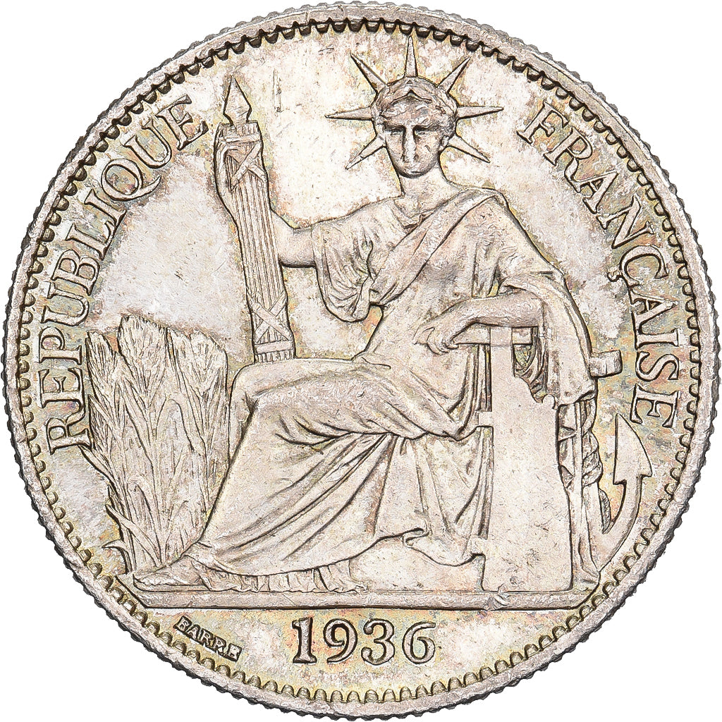 Indochina Francesa, 50 Cents, 1936, Paris, Plata, EBC+, Lecompte:261, KM:4a.2