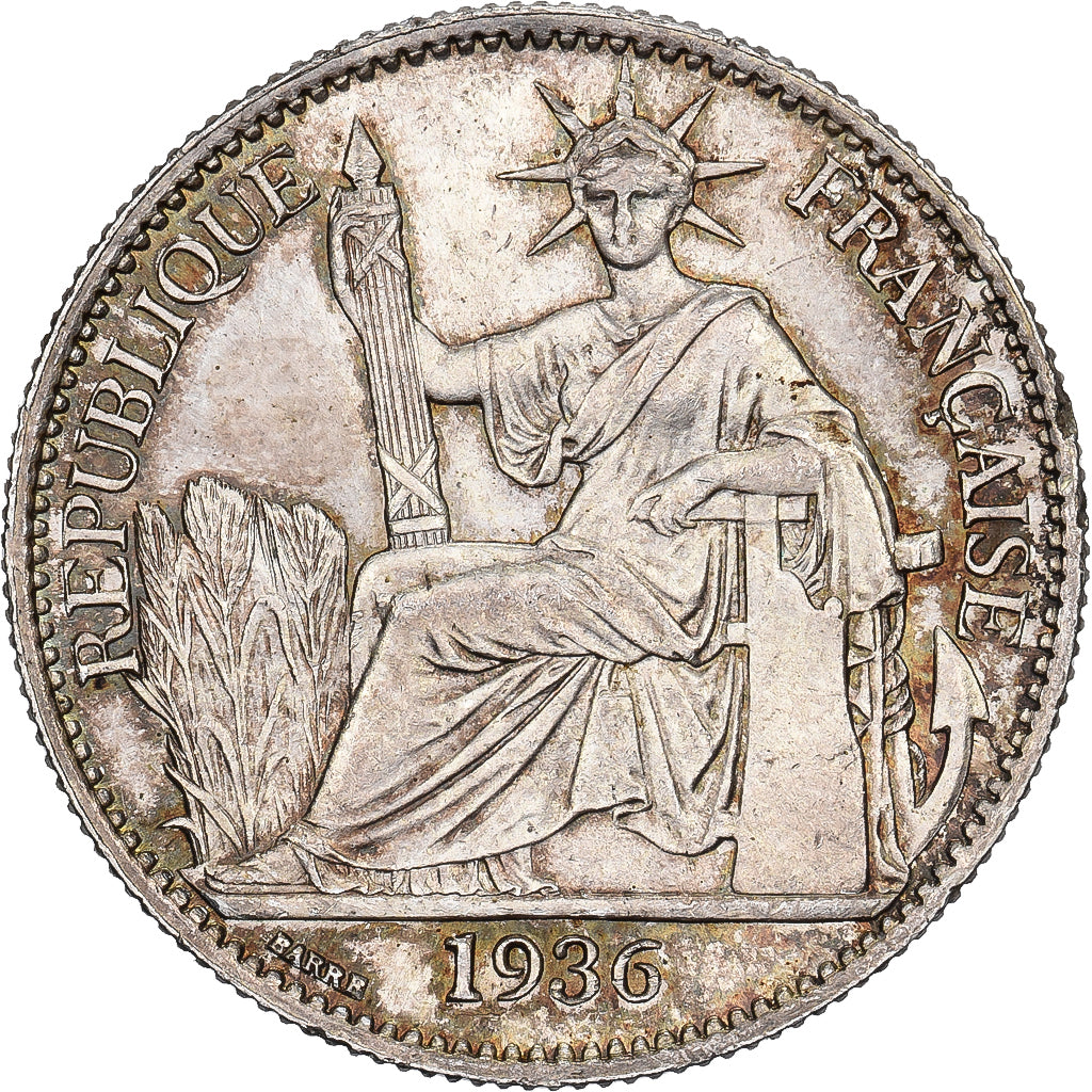 Indocia Francese, 50 Cents, 1936, Paris, Argento, SPL, Lecompte:261, KM:4a.2