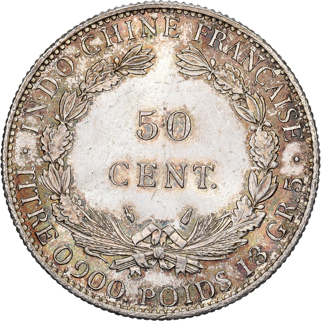 Indocia Francese, 50 Cents, 1936, Paris, Argento, SPL, Lecompte:261, KM:4a.2